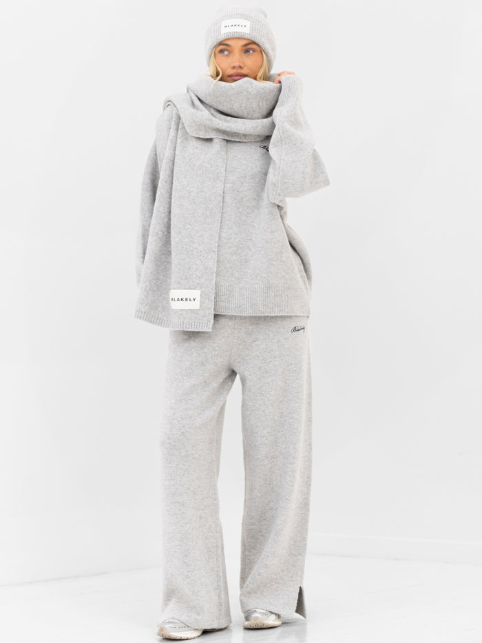 Label Knitted Scarf - Marl Grey