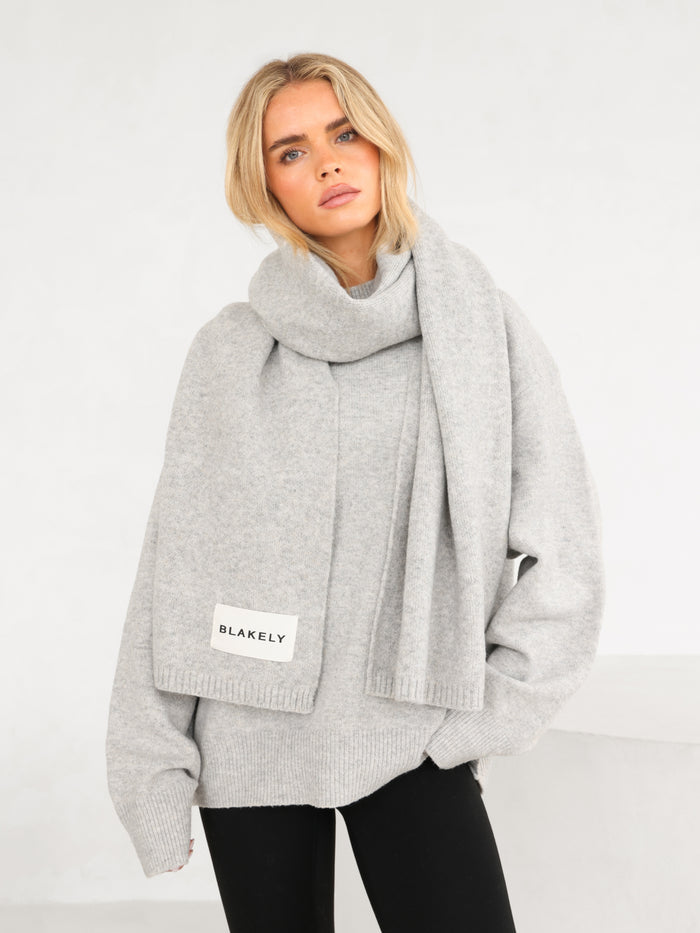 Label Knitted Scarf - Marl Grey