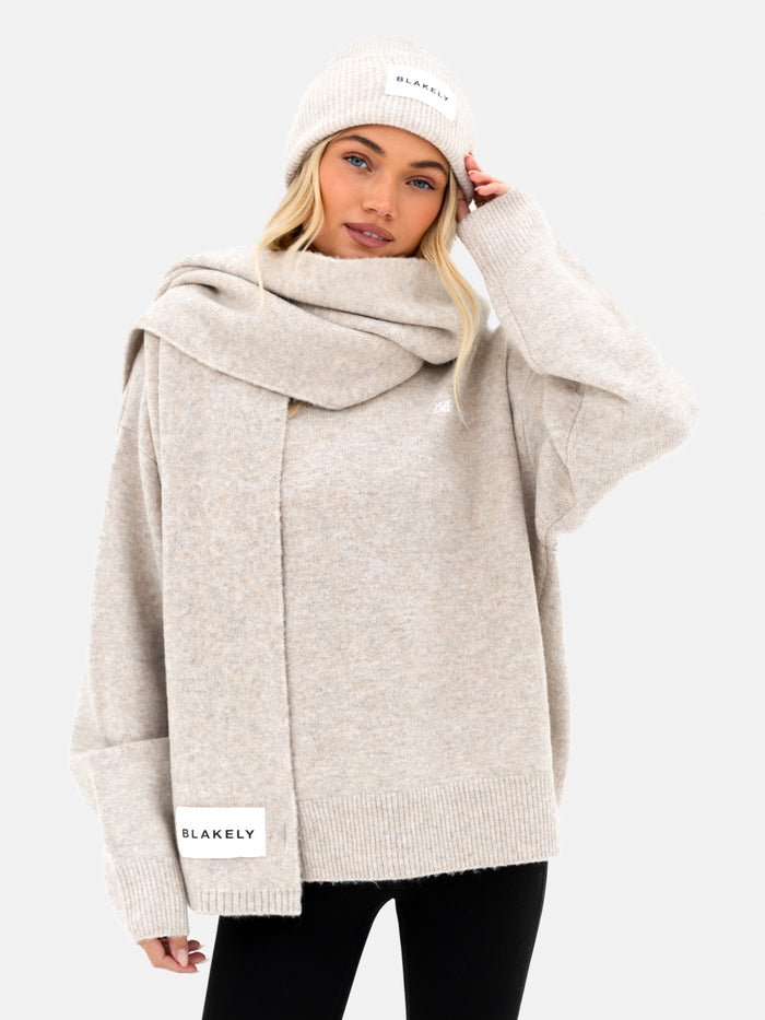 Label Knitted Scarf - Toasted Taupe