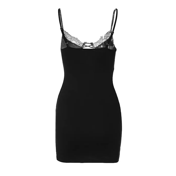 Lace Up Black Mini Dress fashionnsio