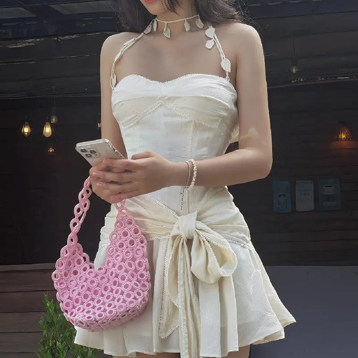 Bow Corset Leaf Neck Dress fashionnsio