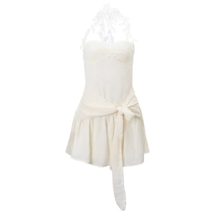 Bow Corset Leaf Neck Dress fashionnsio