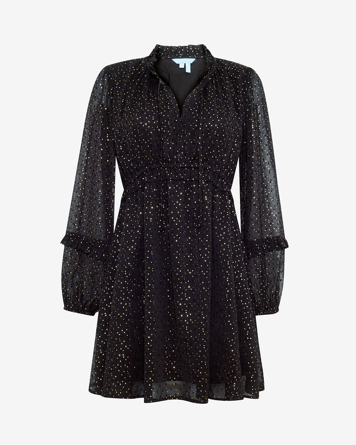 Leah Long-Sleeve Mini Dress in Foil Dot