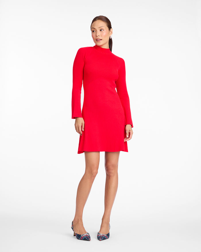 Lennox Mockneck Ribbed Knit Dress in Red
