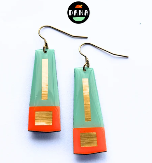 Lexi Earrings Deep Orange, Mint Green and Lush Gold