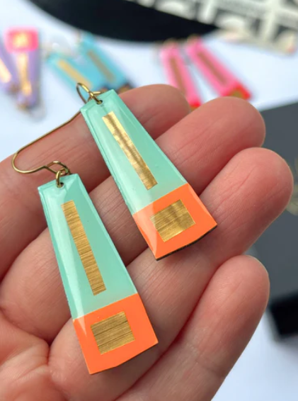 Lexi Earrings Deep Orange, Mint Green and Lush Gold