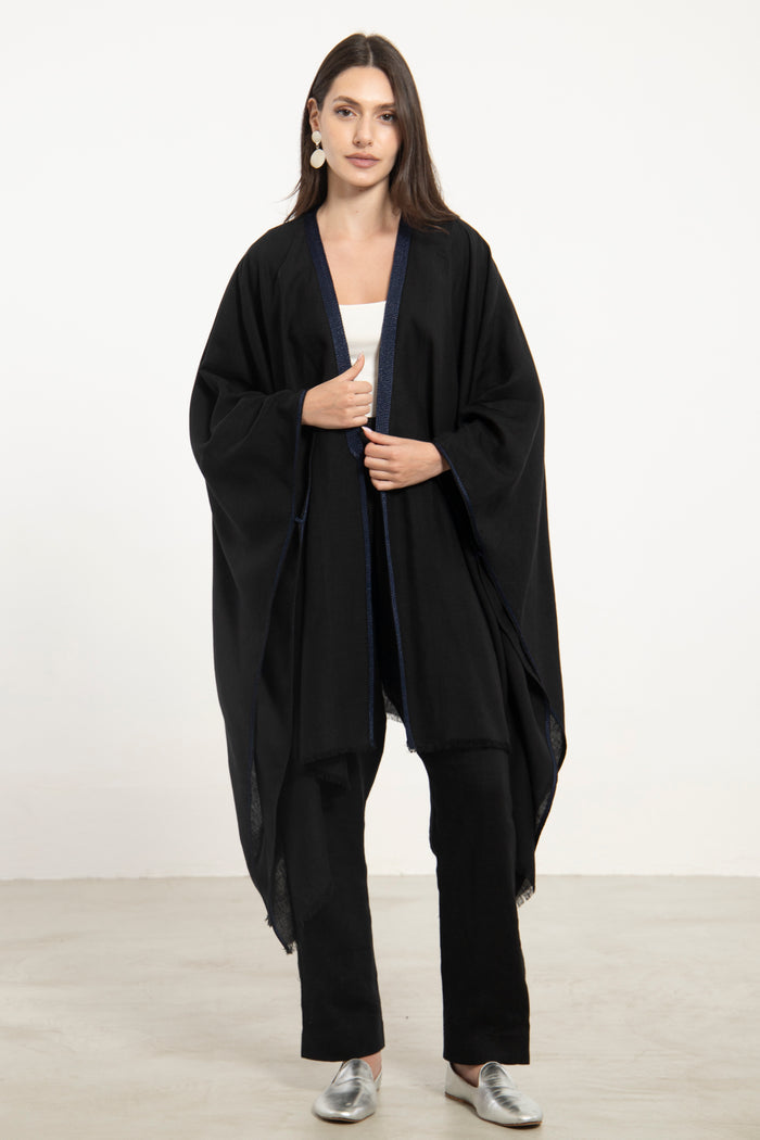 Linen Black & Blue Poncho