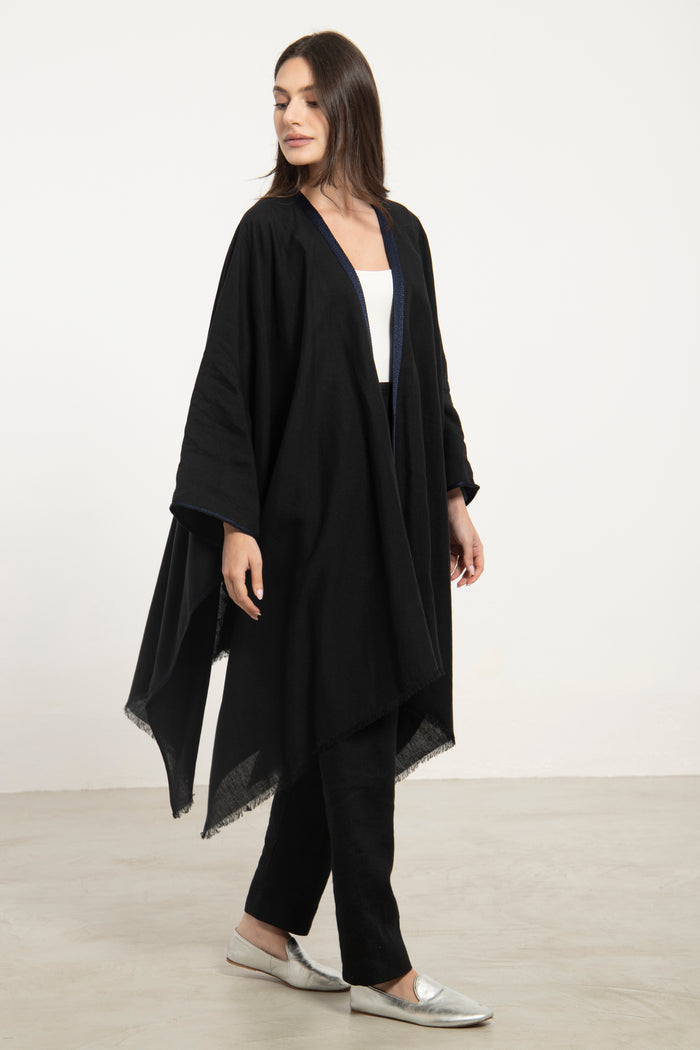 Linen Black & Blue Poncho