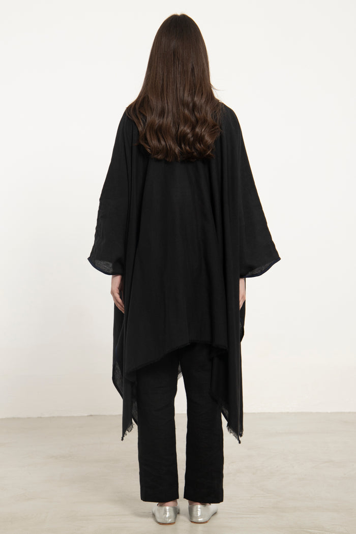 Linen Black & Blue Poncho