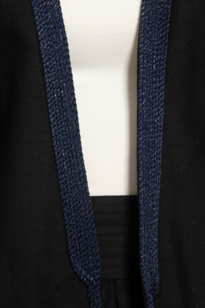 Linen Black & Blue Poncho