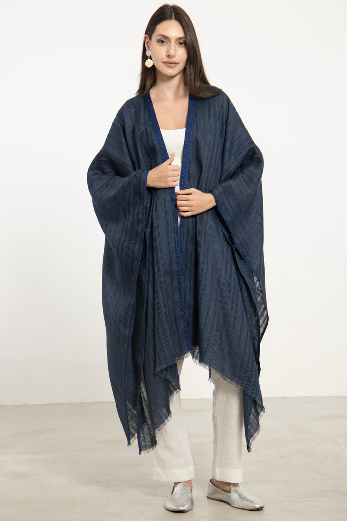 Linen Navy Blue Poncho