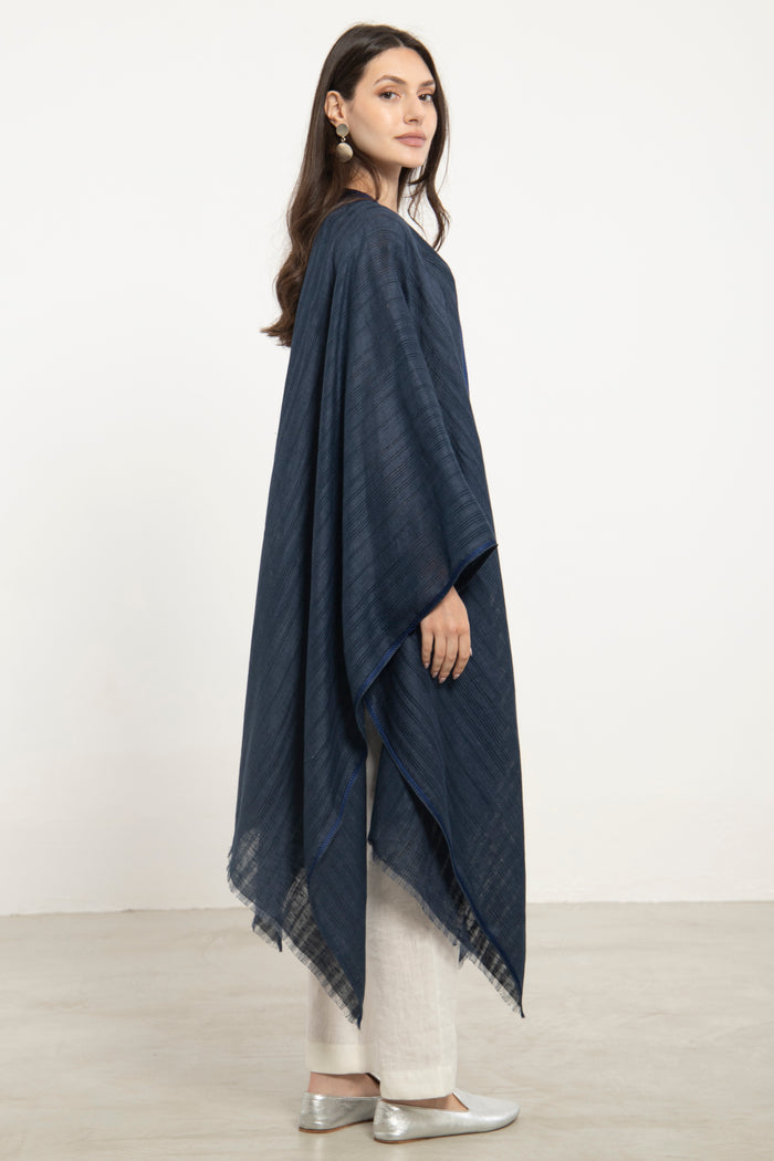 Linen Navy Blue Poncho