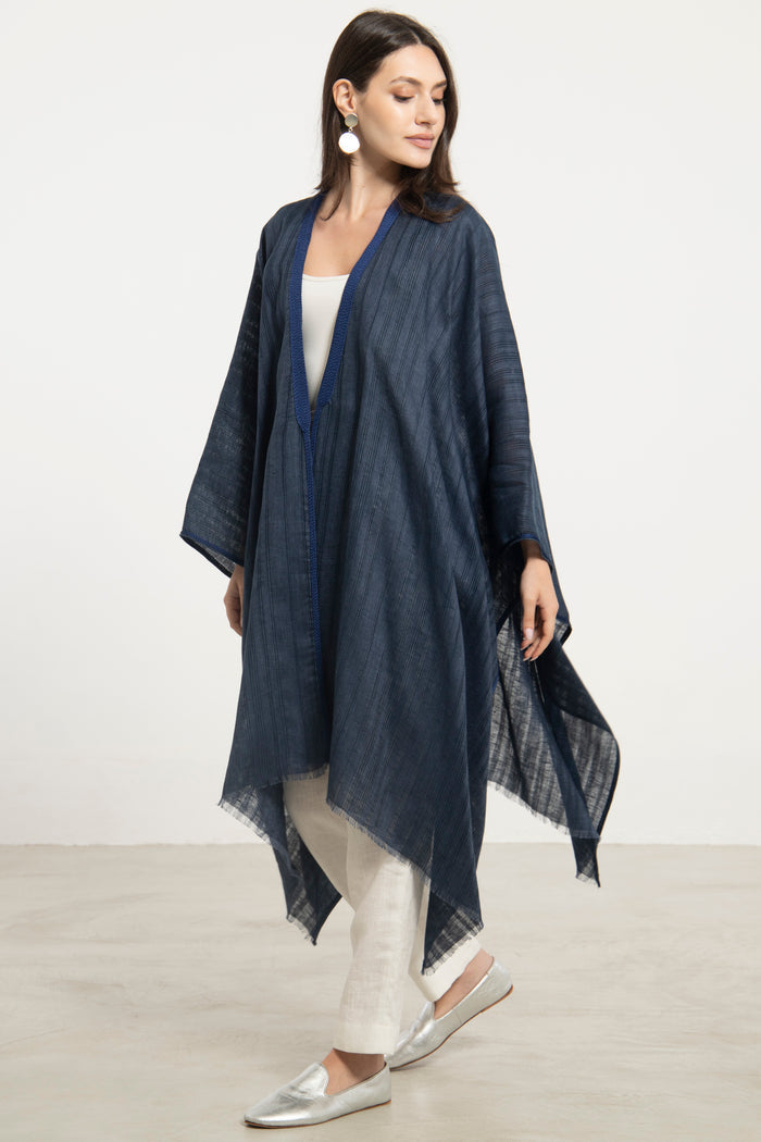Linen Navy Blue Poncho