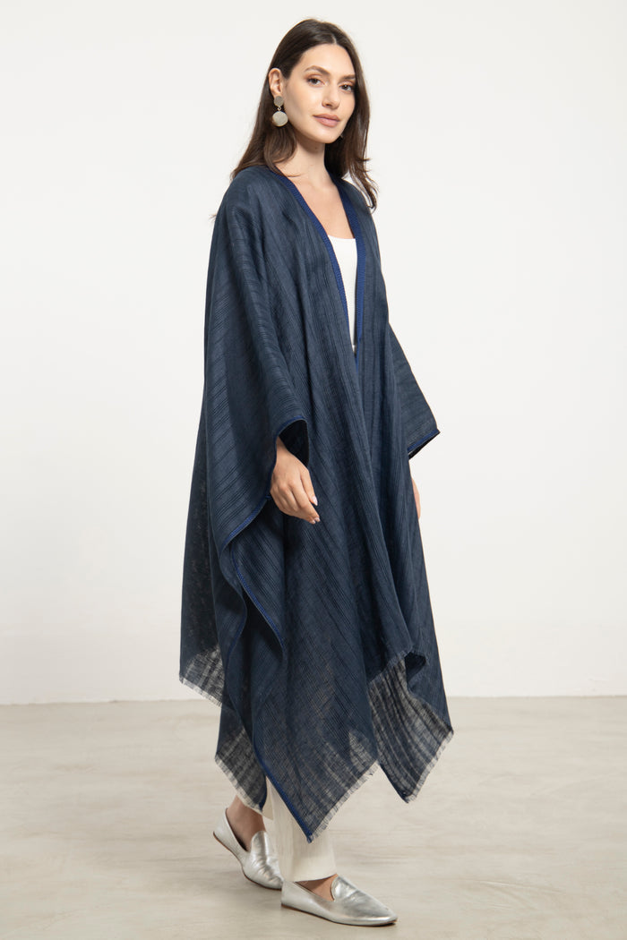 Linen Navy Blue Poncho