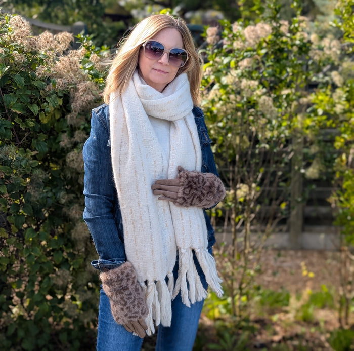 Lipah - Ribbons Knitted Scarf (40x180cm) - Cream