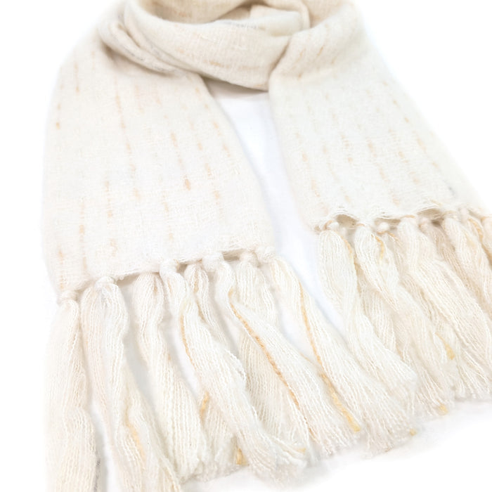 Lipah - Ribbons Knitted Scarf (40x180cm) - Cream