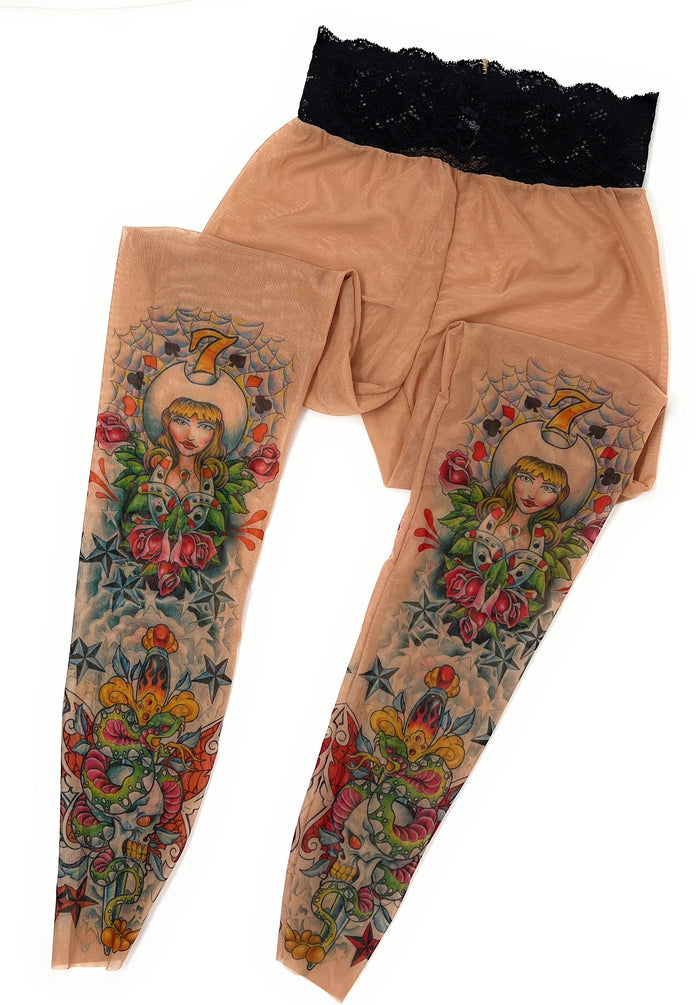Lucky 7 Horsehoe Cowgirl Southwest Tattoo Leggings