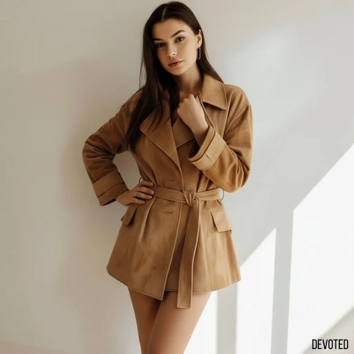 Luna Long Coat Tan - Nappa Suede