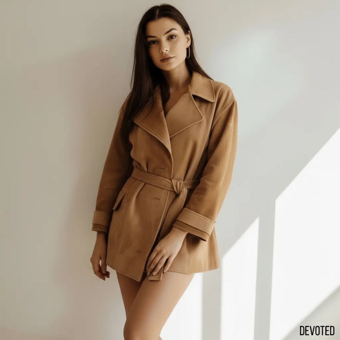 Luna Long Coat Tan - Nappa Suede