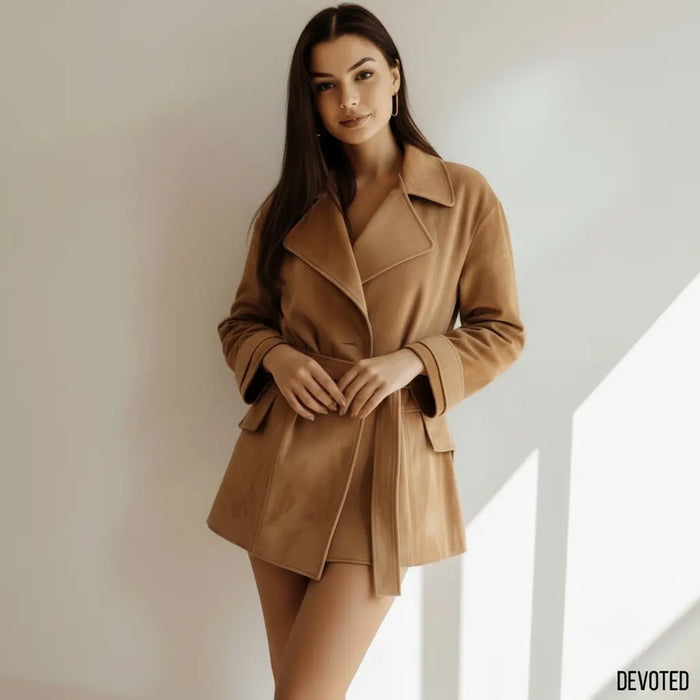Luna Long Coat Tan - Nappa Suede