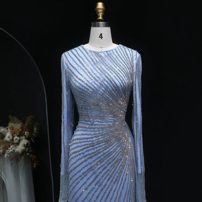 Luxury Long Sleeve Evening Dress with Swirl Beading SS113-DreamyVow