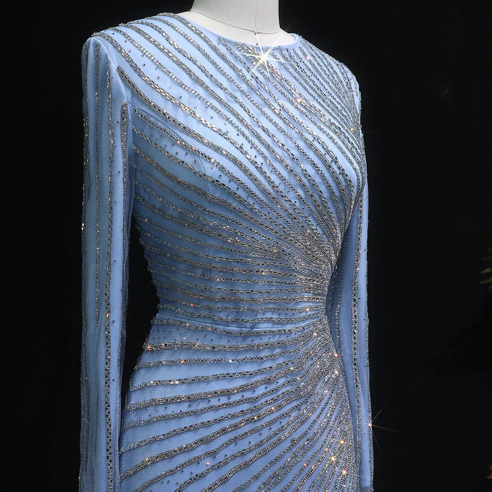 Luxury Long Sleeve Evening Dress with Swirl Beading SS113-DreamyVow