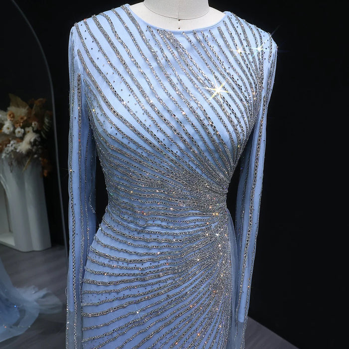 Luxury Long Sleeve Evening Dress with Swirl Beading SS113-DreamyVow