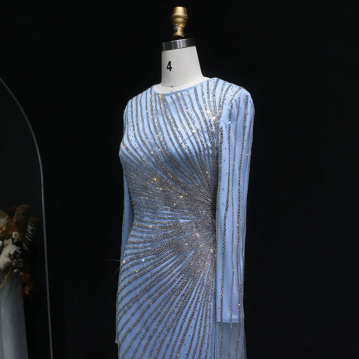 Luxury Long Sleeve Evening Dress with Swirl Beading SS113-DreamyVow
