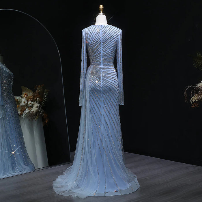 Luxury Long Sleeve Evening Dress with Swirl Beading SS113-DreamyVow