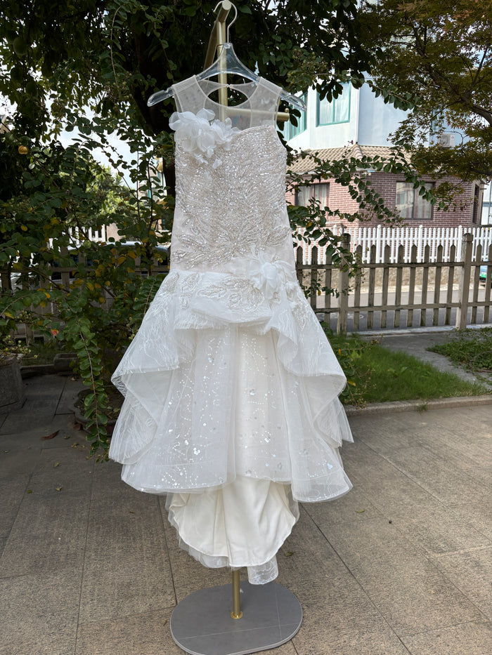 Luxury White Flower Girl Dress Mermaid with embroidery Birthday D137