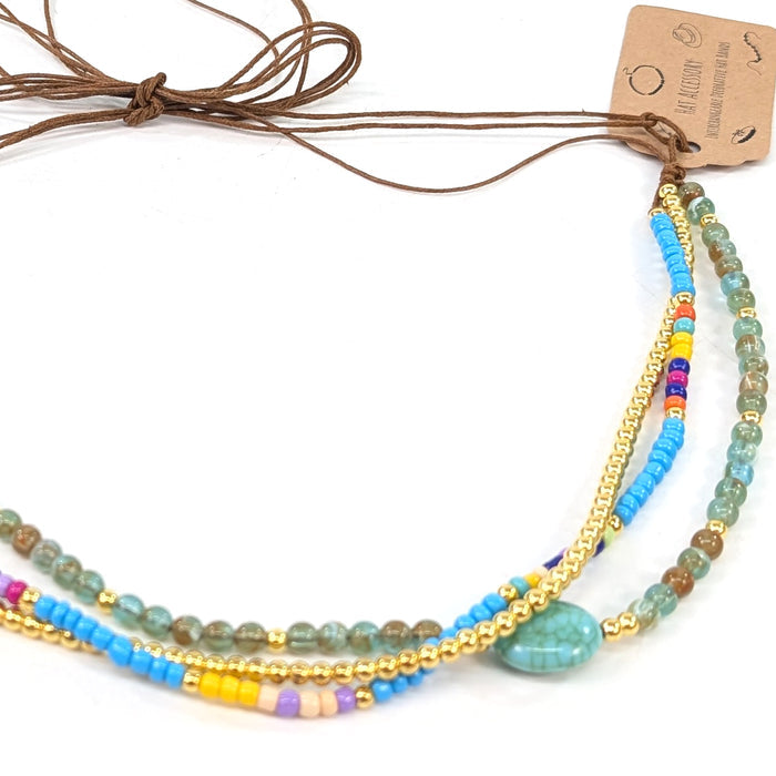 Maeve - 3 Strand Hat Accessory - Gold/Turquoise