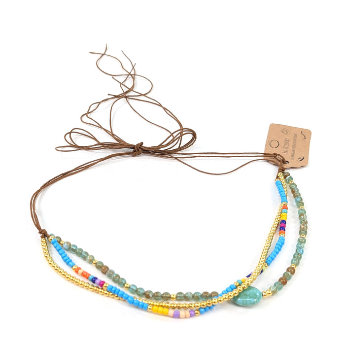 Maeve - 3 Strand Hat Accessory - Gold/Turquoise