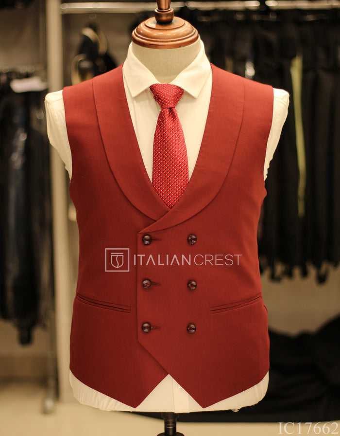Maroon 3-Piece Peak Lapel Suit