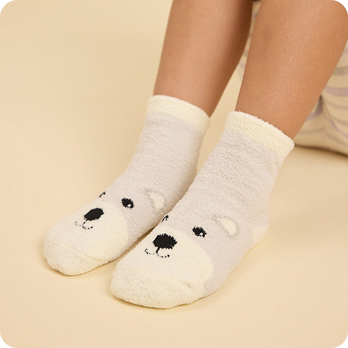 close up bear socks on feet