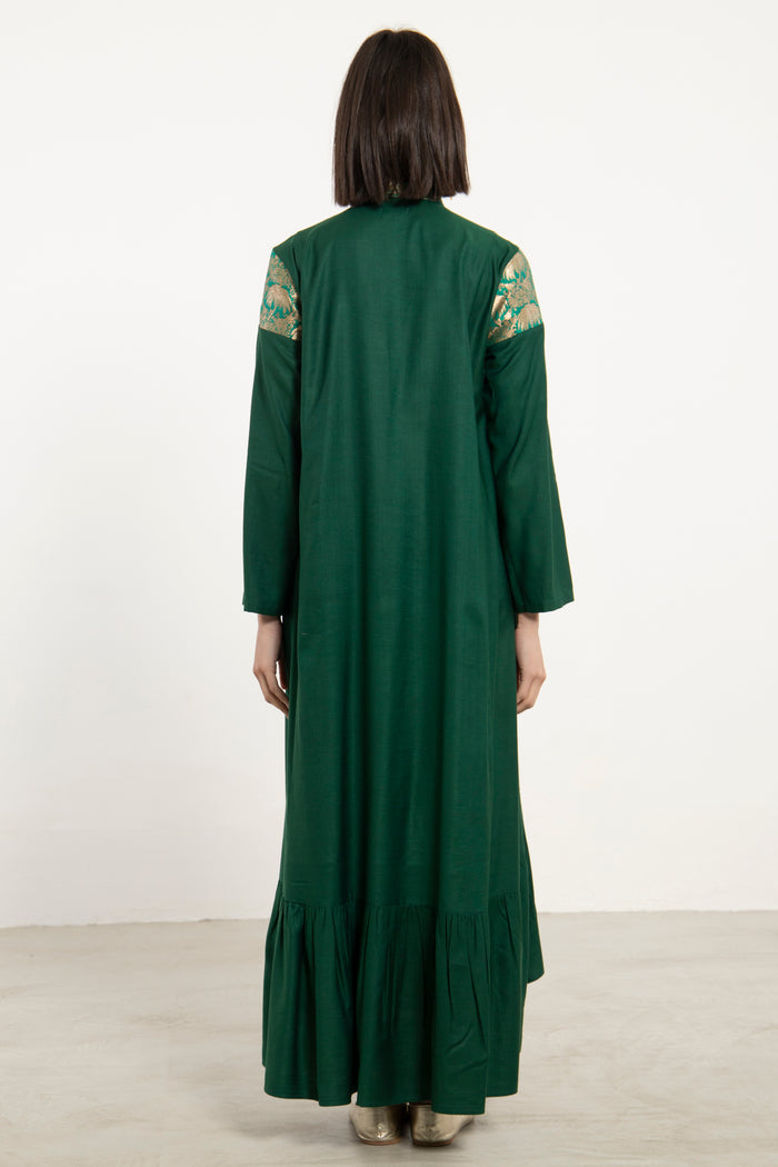 Mayada Silk & Silk Brocade Green Dress