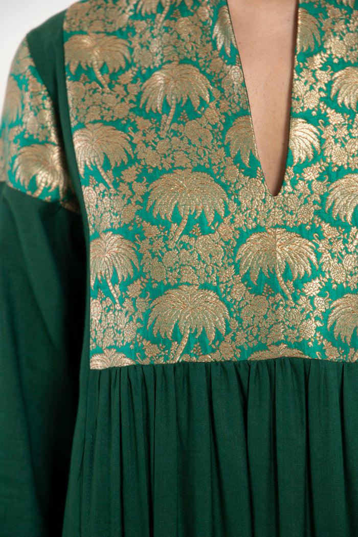 Mayada Silk & Silk Brocade Green Dress