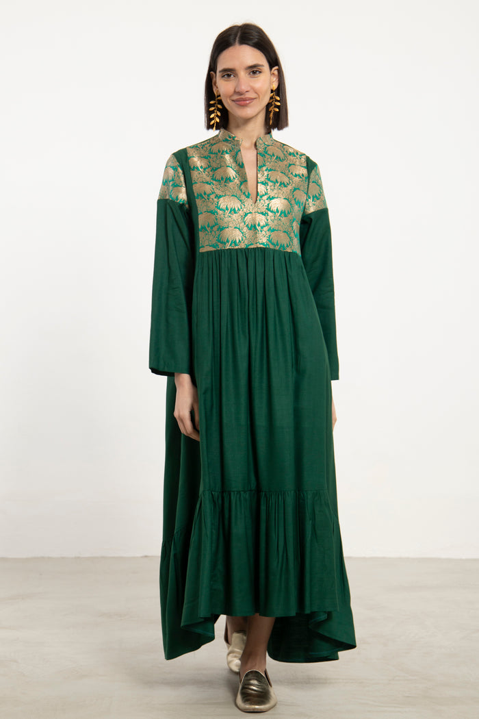 Mayada Silk & Silk Brocade Green Dress