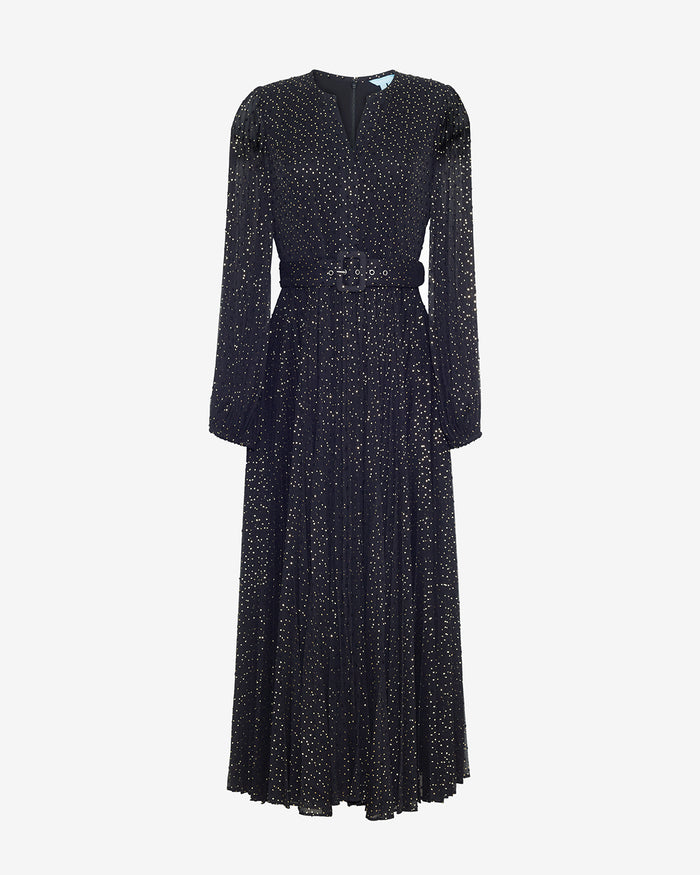 Maybelle Belted Midi Dress in Foil Dot