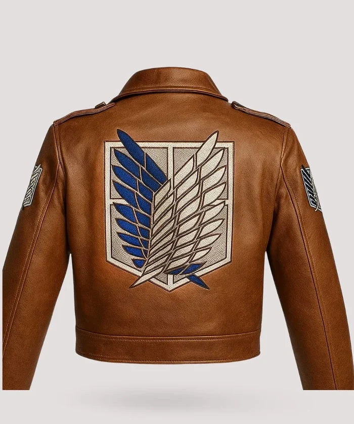 Attack on Titan Jacket for Men – Brown Leather Bomber Style