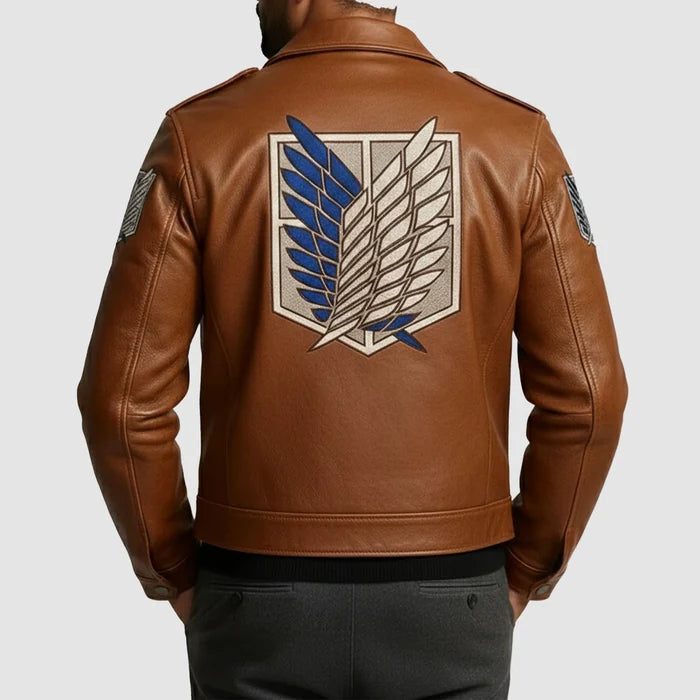 Attack on Titan Jacket for Men – Brown Leather Bomber Style
