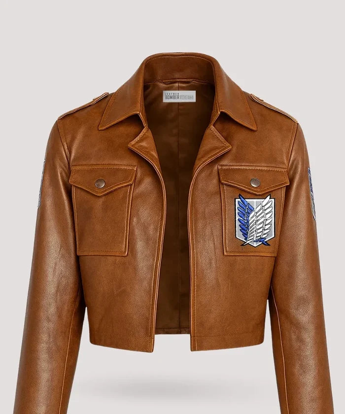 Attack on Titan Jacket for Men – Brown Leather Bomber Style