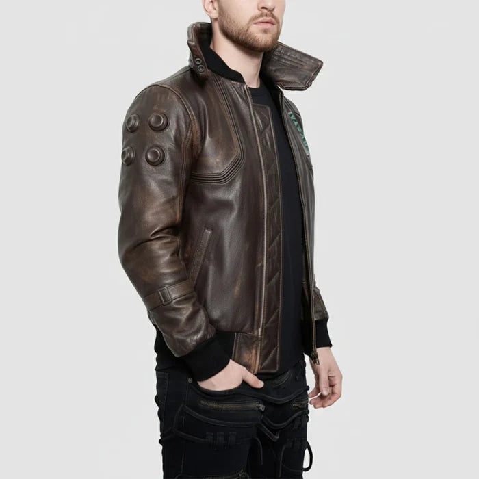 Men’s Cyberpunk Samurai Jacket in Brown – Premium Bomber Style