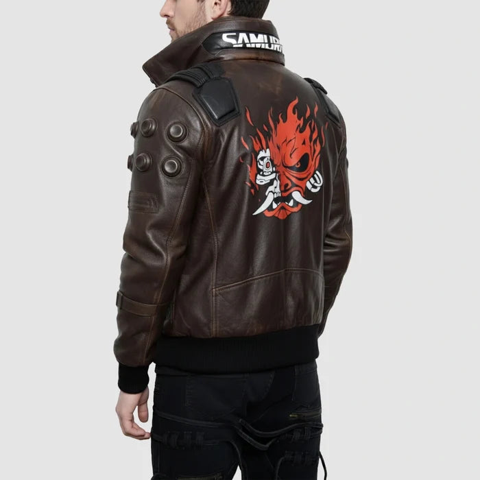 Men’s Cyberpunk Samurai Jacket in Brown – Premium Bomber Style