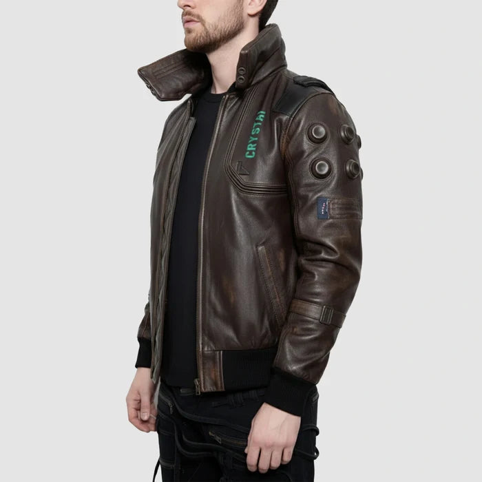 Men’s Cyberpunk Samurai Jacket in Brown – Premium Bomber Style