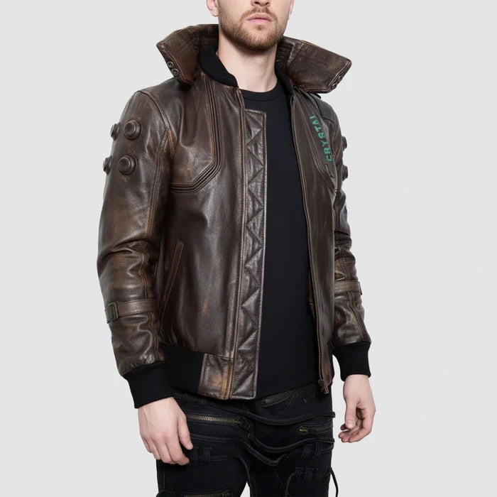 Men’s Cyberpunk Samurai Jacket in Brown – Premium Bomber Style