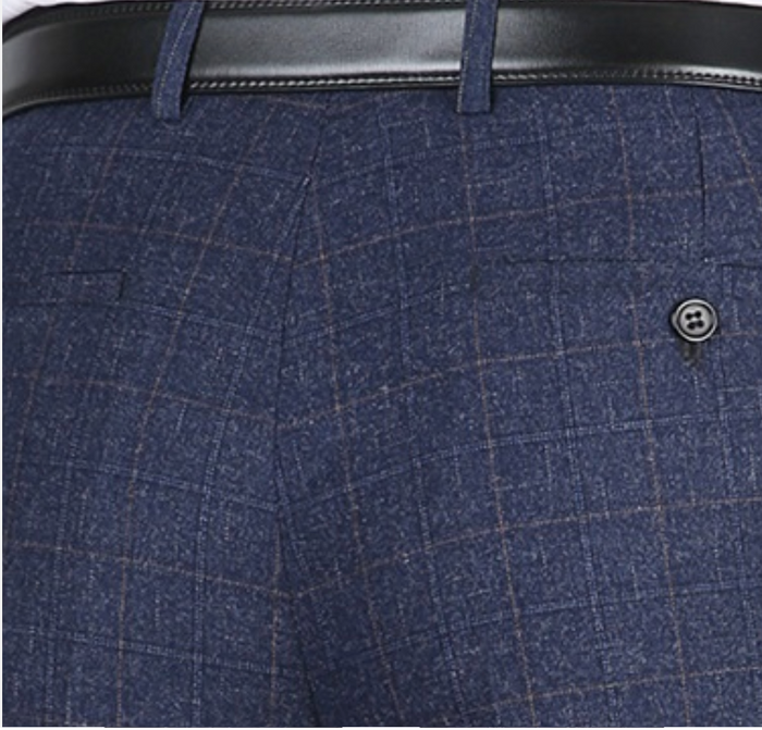 Men's Fashion Business-Men Style Dress Pants Stretch Woven Fabric Trousers - Blue  Plaid 9886