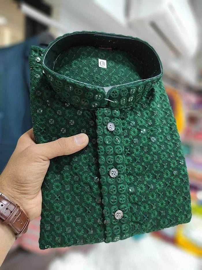 Men's Green Strap Kurta - Dubai Offers Today