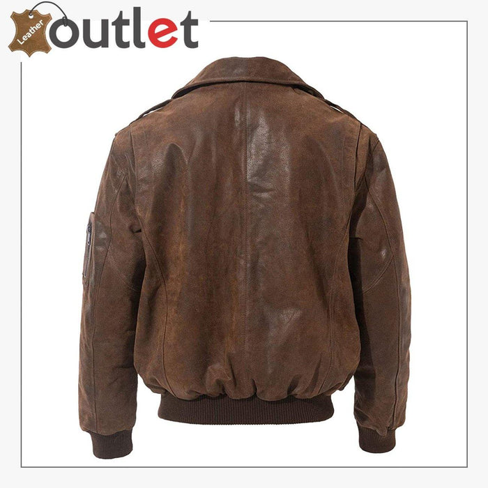 Mens Leather Flight Bomber Jacket Air Force Aviator