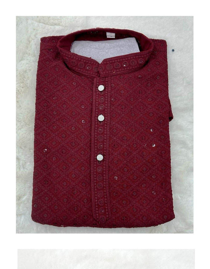 Men's Maroon Strap Kurta 7997 - Dubai Offers Today