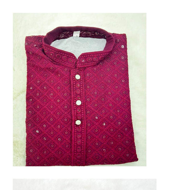 Men's Maroon Strap Printed Kurta - Dubai Offers Today